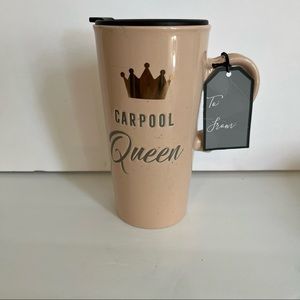 NWT Sheffield Home TRAVEL COFFEE MUG holds 24 Oz!  CARPOOL QUEEN  Peach W Lid